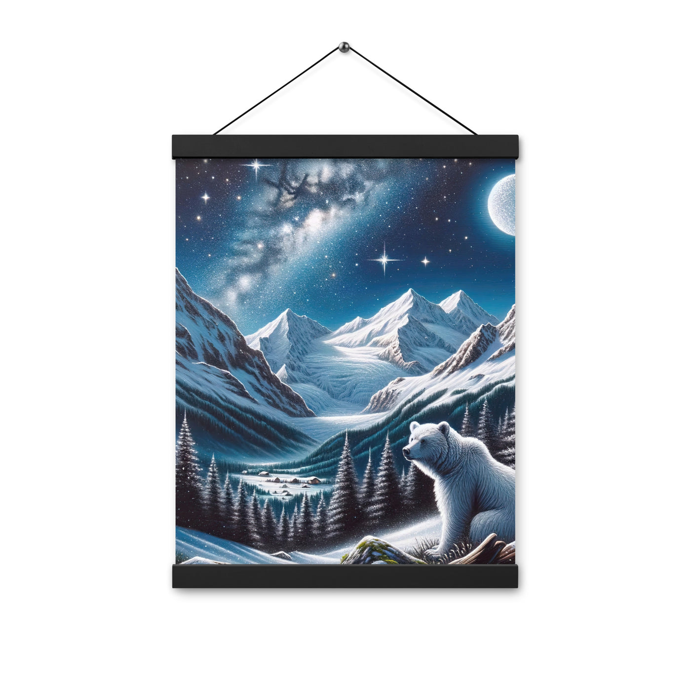 Sternennacht und Eisbär: Acrylgemälde mit Milchstraße, Alpen und schneebedeckte Gipfel - Premium Poster mit Aufhängung camping xxx yyy zzz 30.5 x 40.6 cm