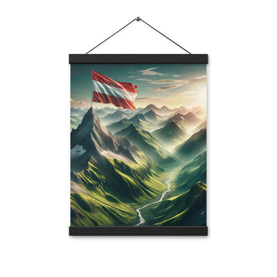 Alpen Gebirge: Fotorealistische Bergfläche mit Österreichischer Flagge - Premium Poster mit Aufhängung berge xxx yyy zzz 30.5 x 40.6 cm