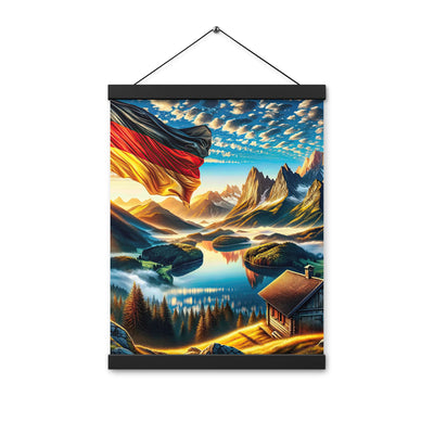 Alpen Gebirge im Morgenlicht: Kunstwerk mit Deutsche Flagge - Premium Poster mit Aufhängung berge xxx yyy zzz 30.5 x 40.6 cm
