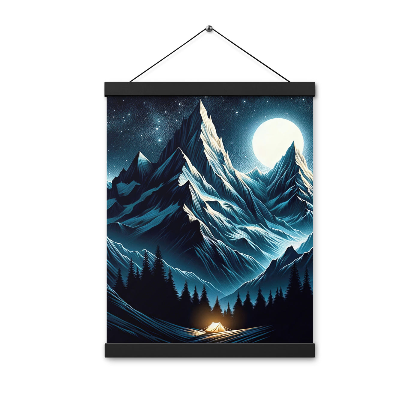 Alpennacht mit Zelt: Mondglanz auf Gipfeln und Tälern, sternenklarer Himmel - Premium Poster mit Aufhängung berge xxx yyy zzz 30.5 x 40.6 cm