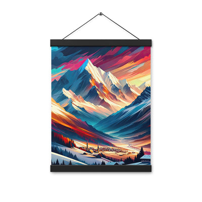 Moderne geometrische Alpen Kunst: Warmer Sonnenuntergangs Schein auf Schneegipfeln - Premium Poster mit Aufhängung berge xxx yyy zzz 30.5 x 40.6 cm