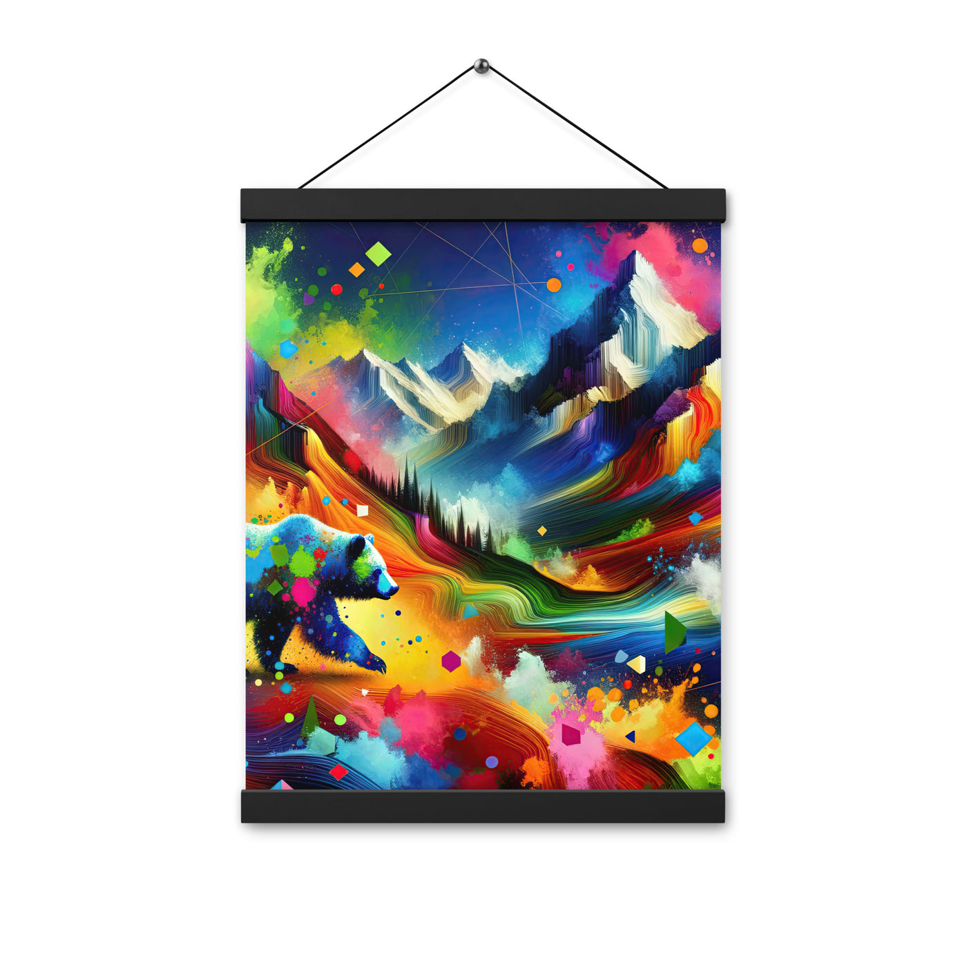 Neonfarbener Alpen Bär in abstrakten geometrischen Formen - Premium Poster mit Aufhängung camping xxx yyy zzz 30.5 x 40.6 cm