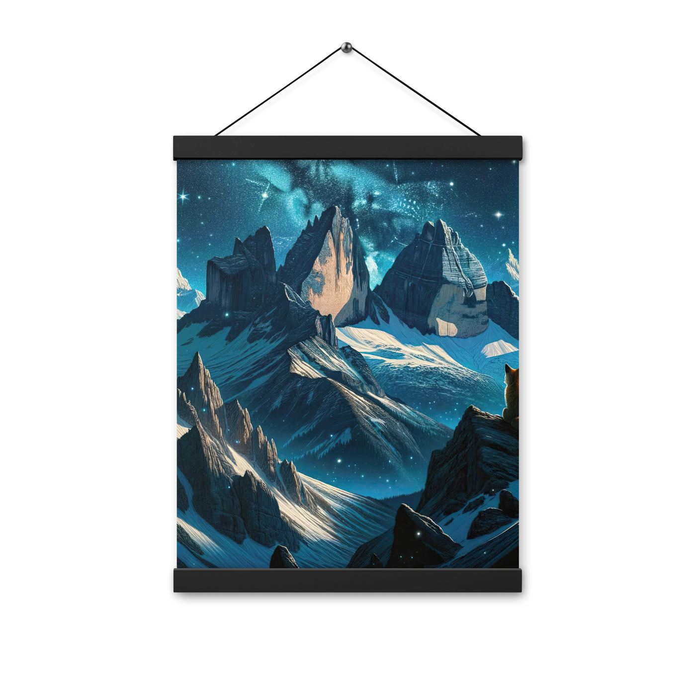 Fuchs in Alpennacht: Digitale Kunst der eisigen Berge im Mondlicht - Premium Poster mit Aufhängung camping xxx yyy zzz 30.5 x 40.6 cm