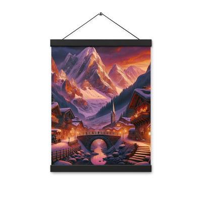 Magische Alpenstunde: Digitale Kunst mit warmem Himmelsschein über schneebedeckte Berge - Premium Poster mit Aufhängung berge xxx yyy zzz 30.5 x 40.6 cm