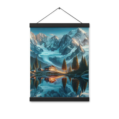 Stille Alpenmajestätik: Digitale Kunst mit Schnee und Bergsee-Spiegelung - Premium Poster mit Aufhängung berge xxx yyy zzz 30.5 x 40.6 cm