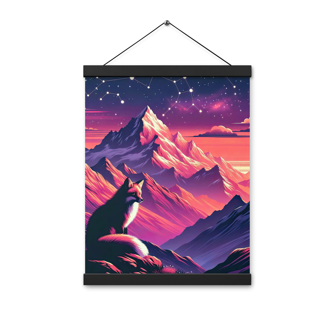 Fuchs im dramatischen Sonnenuntergang: Digitale Bergillustration in Abendfarben - Premium Poster mit Aufhängung camping xxx yyy zzz 30.5 x 40.6 cm