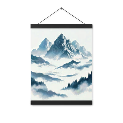 Nebeliger Alpenmorgen-Essenz, verdeckte Täler und Wälder - Premium Poster mit Aufhängung berge xxx yyy zzz 30.5 x 40.6 cm