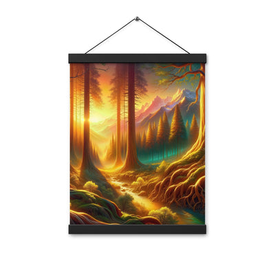 Golden-Stunde Alpenwald, Sonnenlicht durch Blätterdach - Premium Poster mit Aufhängung camping xxx yyy zzz 30.5 x 40.6 cm