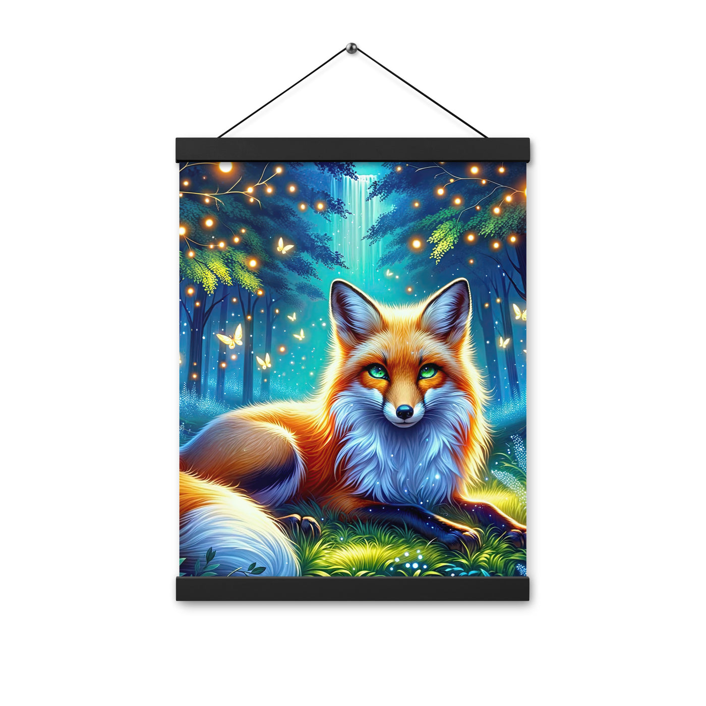 Funkelnder Nachtfuchs auf Waldlichtung mit Feuerwerk - Premium Poster mit Aufhängung camping xxx yyy zzz 30.5 x 40.6 cm
