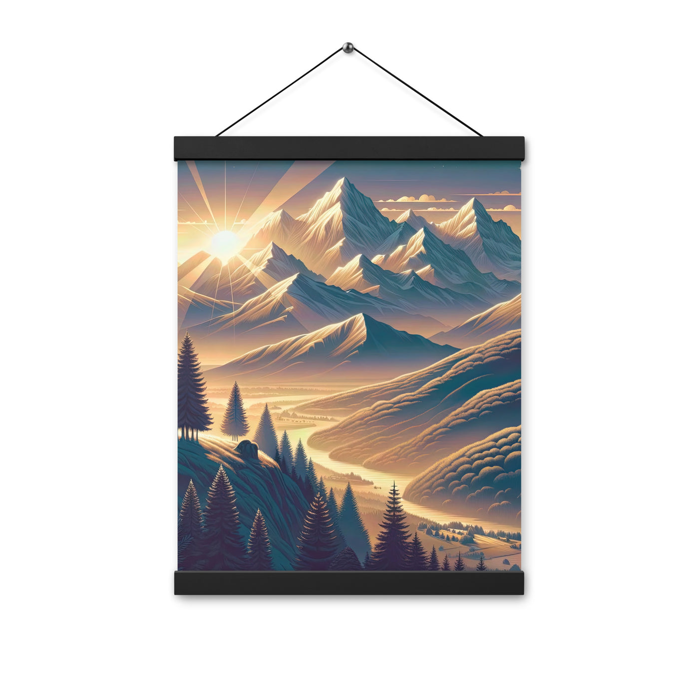 Alpen-Morgendämmerung, erste Sonnenstrahlen auf Schneegipfeln - Premium Poster mit Aufhängung berge xxx yyy zzz 30.5 x 40.6 cm