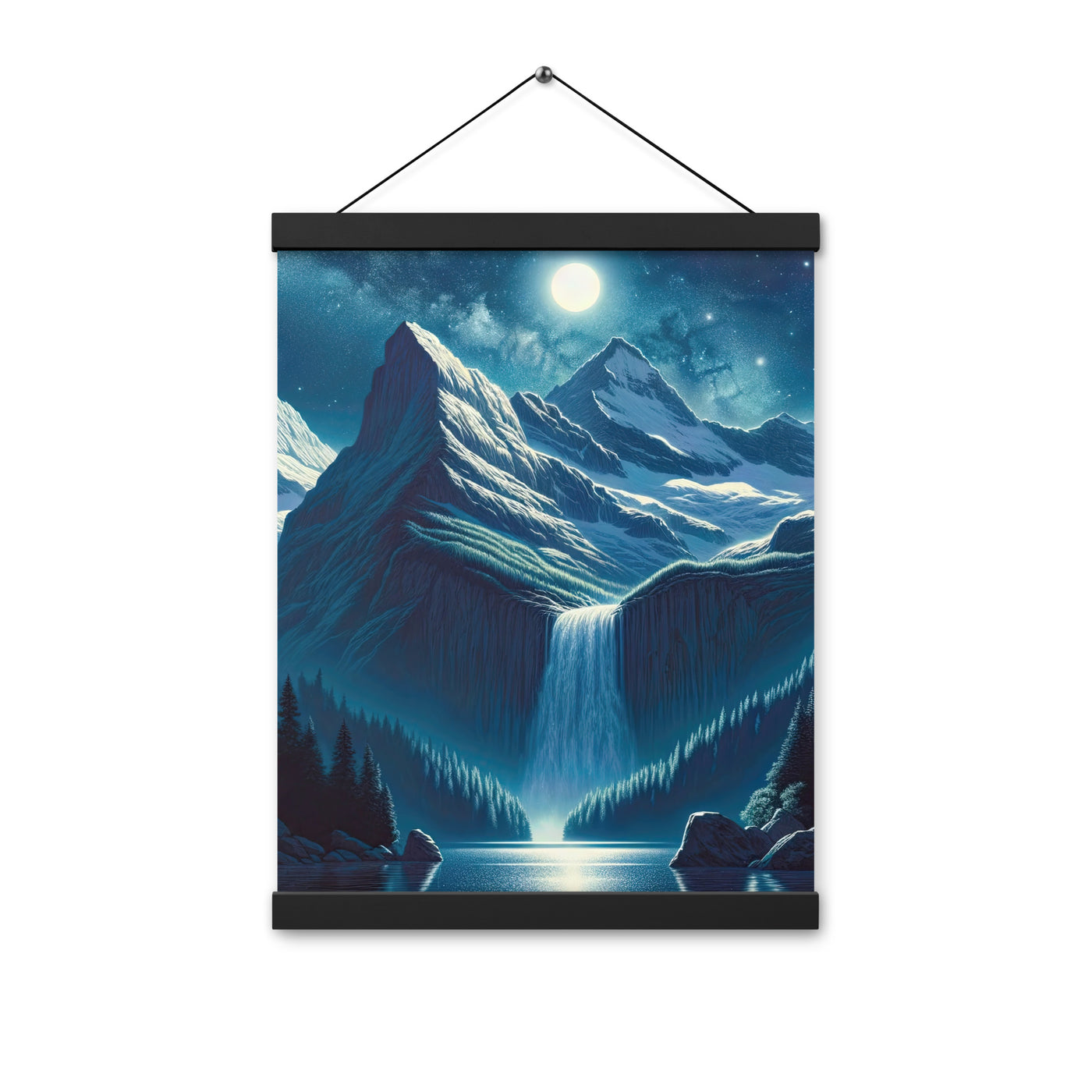 Legendäre Alpennacht, Mondlicht-Berge unter Sternenhimmel - Premium Poster mit Aufhängung berge xxx yyy zzz 30.5 x 40.6 cm