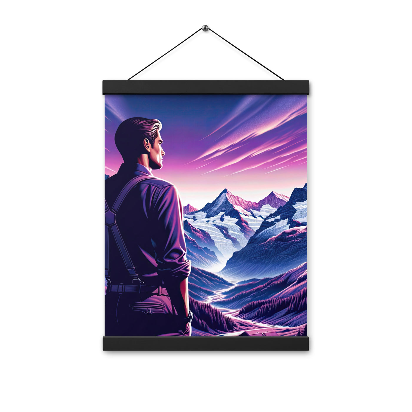 Wanderer in alpiner Dämmerung, schneebedeckte Gipfel ins Unendliche - Premium Poster mit Aufhängung wandern xxx yyy zzz 30.5 x 40.6 cm