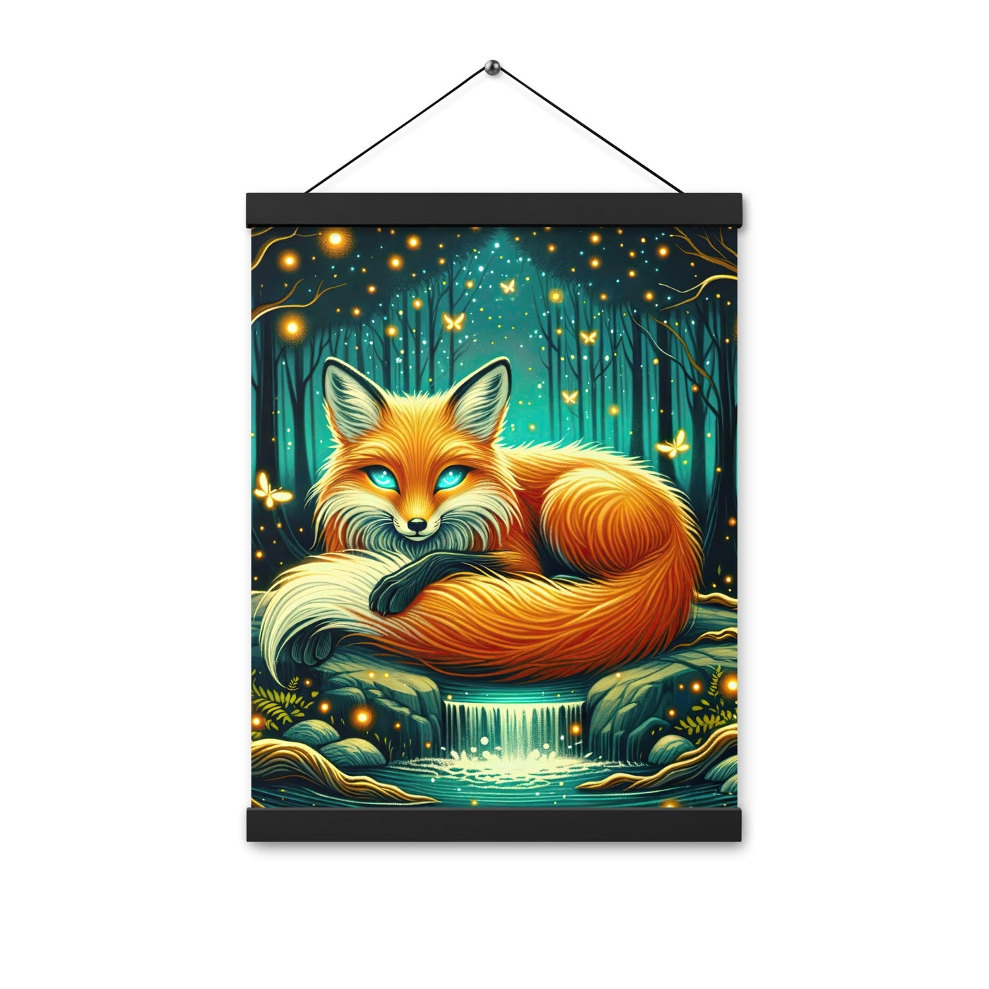 Bezaubernder Fuchs auf erleuchteter mystischer Waldlichtung - Premium Poster mit Aufhängung camping xxx yyy zzz 30.5 x 40.6 cm