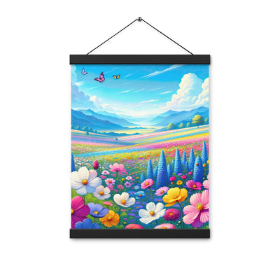 Weitläufiges Blumenfeld unter himmelblauem Himmel, leuchtende Flora - Premium Poster mit Aufhängung camping xxx yyy zzz 30.5 x 40.6 cm
