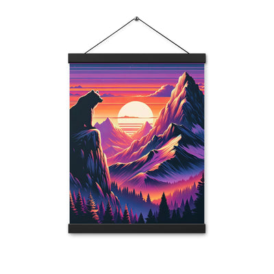Alpen-Sonnenuntergang mit Bär auf Hügel, warmes Himmelsfarbenspiel - Premium Poster mit Aufhängung camping xxx yyy zzz 30.5 x 40.6 cm