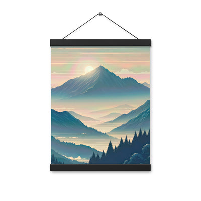 Bergszene bei Morgendämmerung, erste Sonnenstrahlen auf Bergrücken - Premium Poster mit Aufhängung berge xxx yyy zzz 30.5 x 40.6 cm