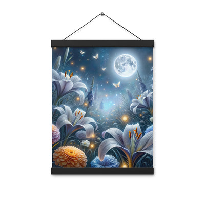 Ätherische Mondnacht auf blühender Wiese, silbriger Blumenglanz - Premium Poster mit Aufhängung camping xxx yyy zzz 30.5 x 40.6 cm