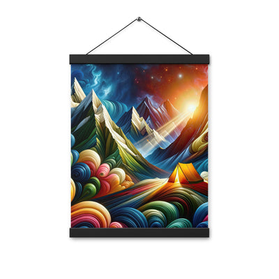 Abstrakte Bergwelt in lebendigen Farben mit Zelt - Premium Poster mit Aufhängung camping xxx yyy zzz 30.5 x 40.6 cm