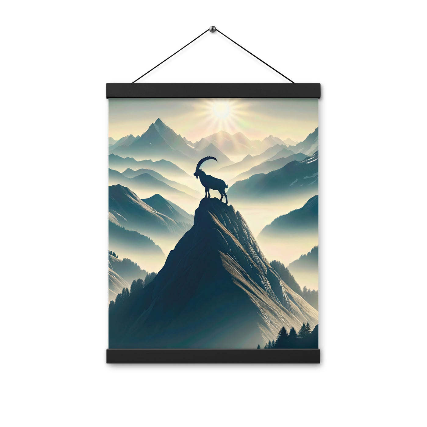 Morgendlicher Steinbock auf Alpengipfel, steile Berghänge - Premium Poster mit Aufhängung berge xxx yyy zzz 30.5 x 40.6 cm