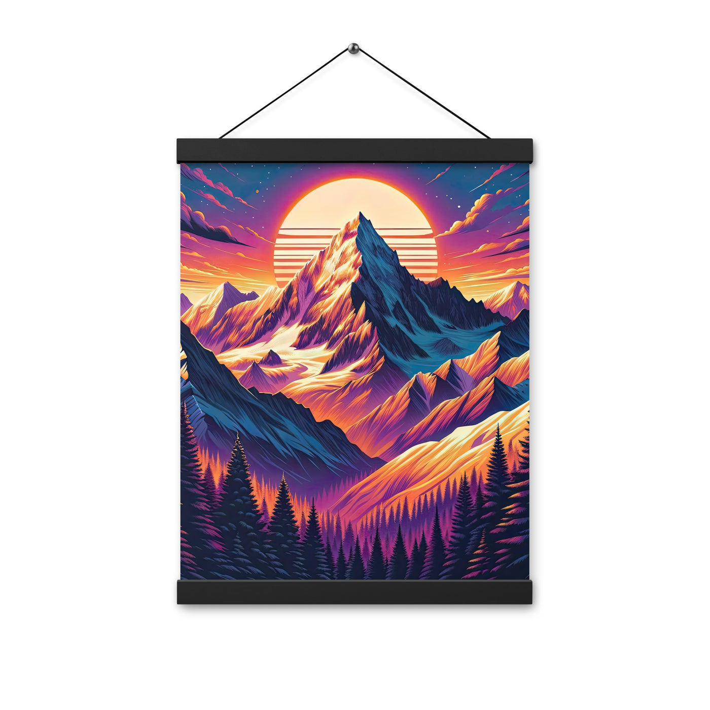Lebendiger Alpen-Sonnenuntergang, schneebedeckte Gipfel in warmen Tönen - Premium Poster mit Aufhängung berge xxx yyy zzz 30.5 x 40.6 cm