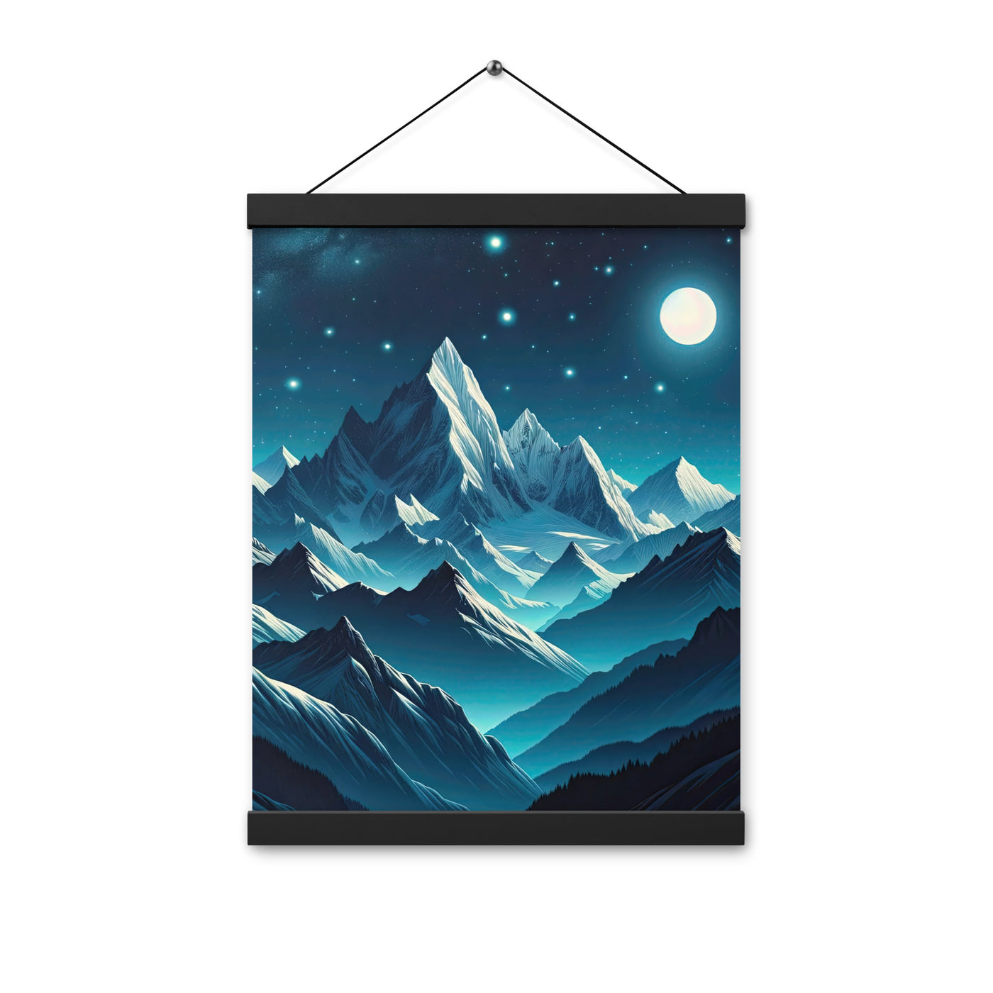 Sternenklare Nacht über den Alpen, Vollmondschein auf Schneegipfeln - Premium Poster mit Aufhängung berge xxx yyy zzz 30.5 x 40.6 cm