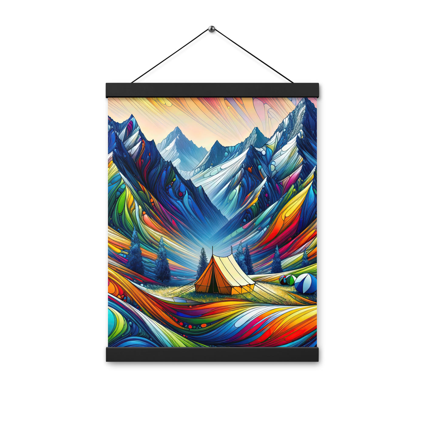 Surreale Alpen in abstrakten Farben, dynamische Formen der Landschaft - Premium Poster mit Aufhängung camping xxx yyy zzz 30.5 x 40.6 cm