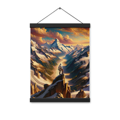 Ölgemälde eines Wanderers auf einem Hügel mit Panoramablick auf schneebedeckte Alpen und goldenen Himmel - Enhanced Matte Paper Poster wandern xxx yyy zzz 30.5 x 40.6 cm