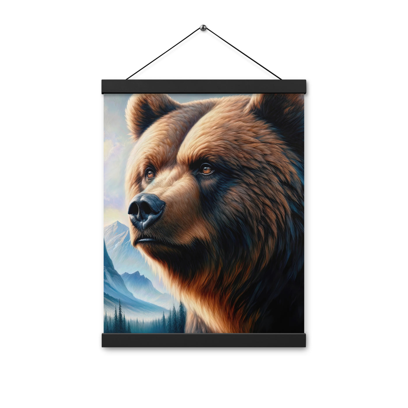 Ölgemälde, das das Gesicht eines starken realistischen Bären einfängt. Porträt - Premium Poster mit Aufhängung camping xxx yyy zzz 30.5 x 40.6 cm
