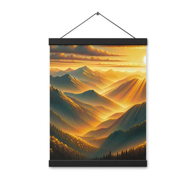 Ölgemälde der Berge in der goldenen Stunde, Sonnenuntergang über warmer Landschaft - Premium Poster mit Aufhängung berge xxx yyy zzz 30.5 x 40.6 cm