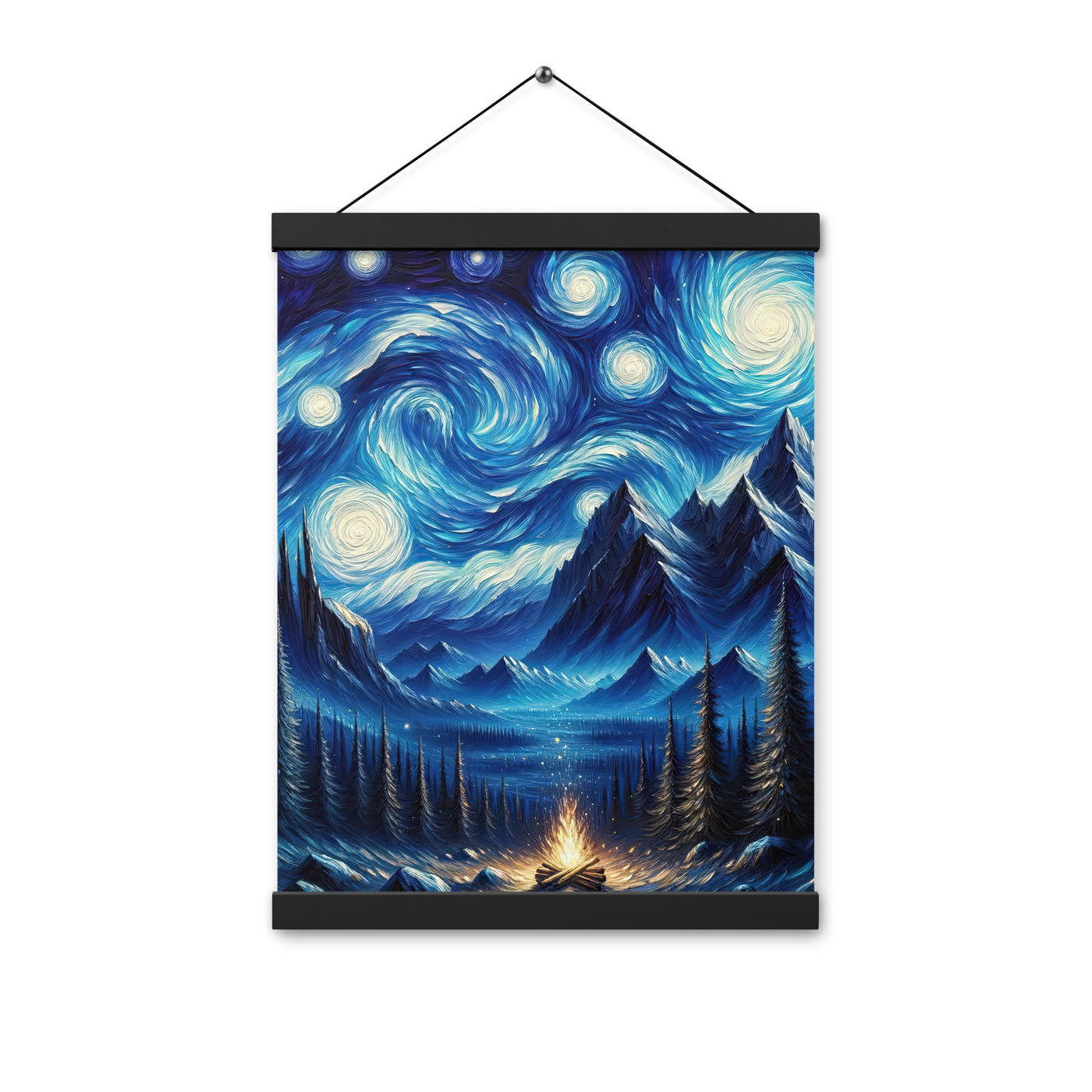 Sternennacht-Stil Ölgemälde der Alpen, himmlische Wirbelmuster - Premium Poster mit Aufhängung berge xxx yyy zzz 30.5 x 40.6 cm