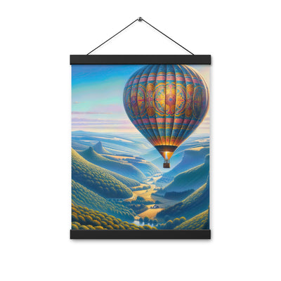 Ölgemälde einer ruhigen Szene mit verziertem Heißluftballon - Premium Poster mit Aufhängung berge xxx yyy zzz 30.5 x 40.6 cm