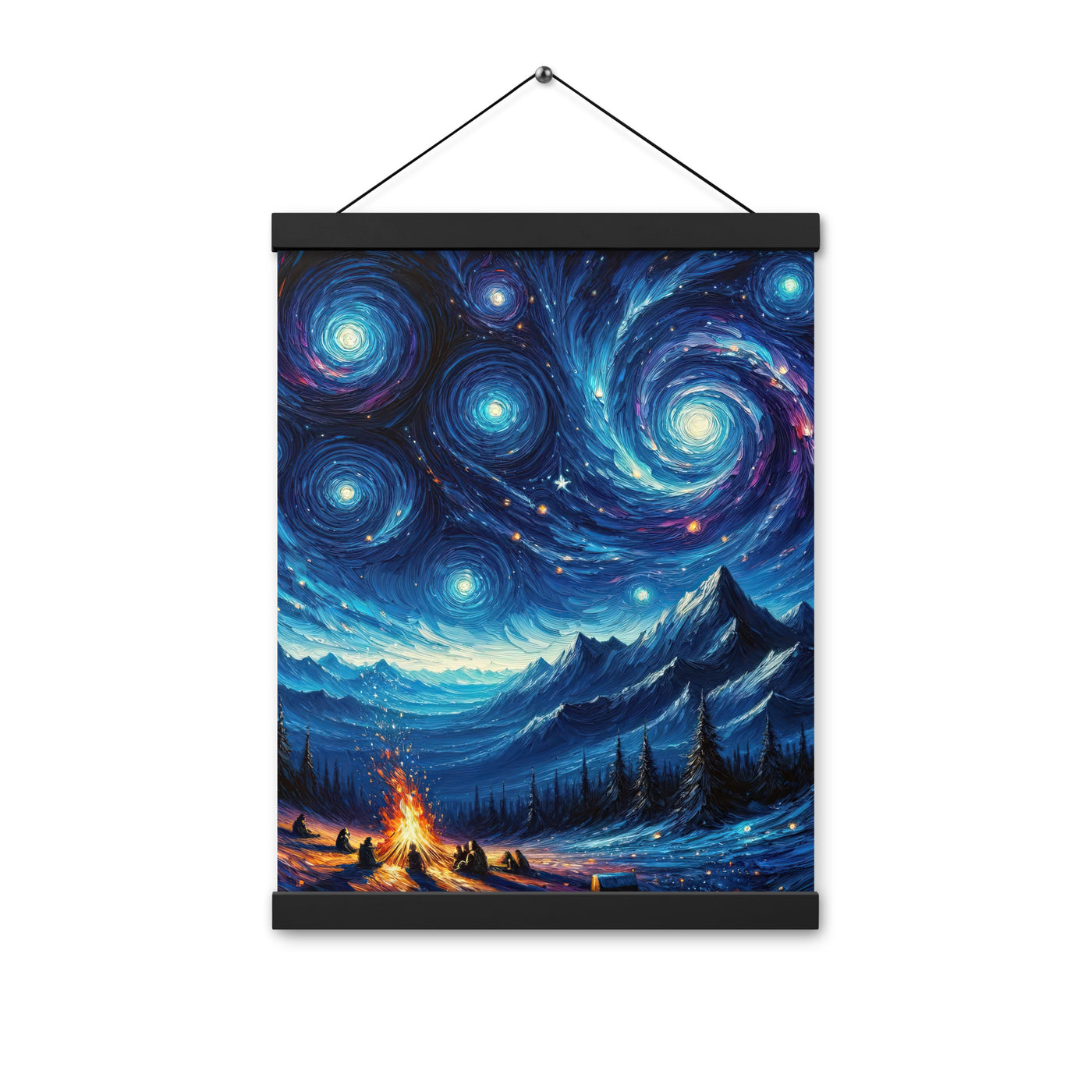 Sternennacht über den Alpen inspiriertes Ölgemälde, mystischer Nachthimmel in Blau - Premium Poster mit Aufhängung camping xxx yyy zzz 30.5 x 40.6 cm