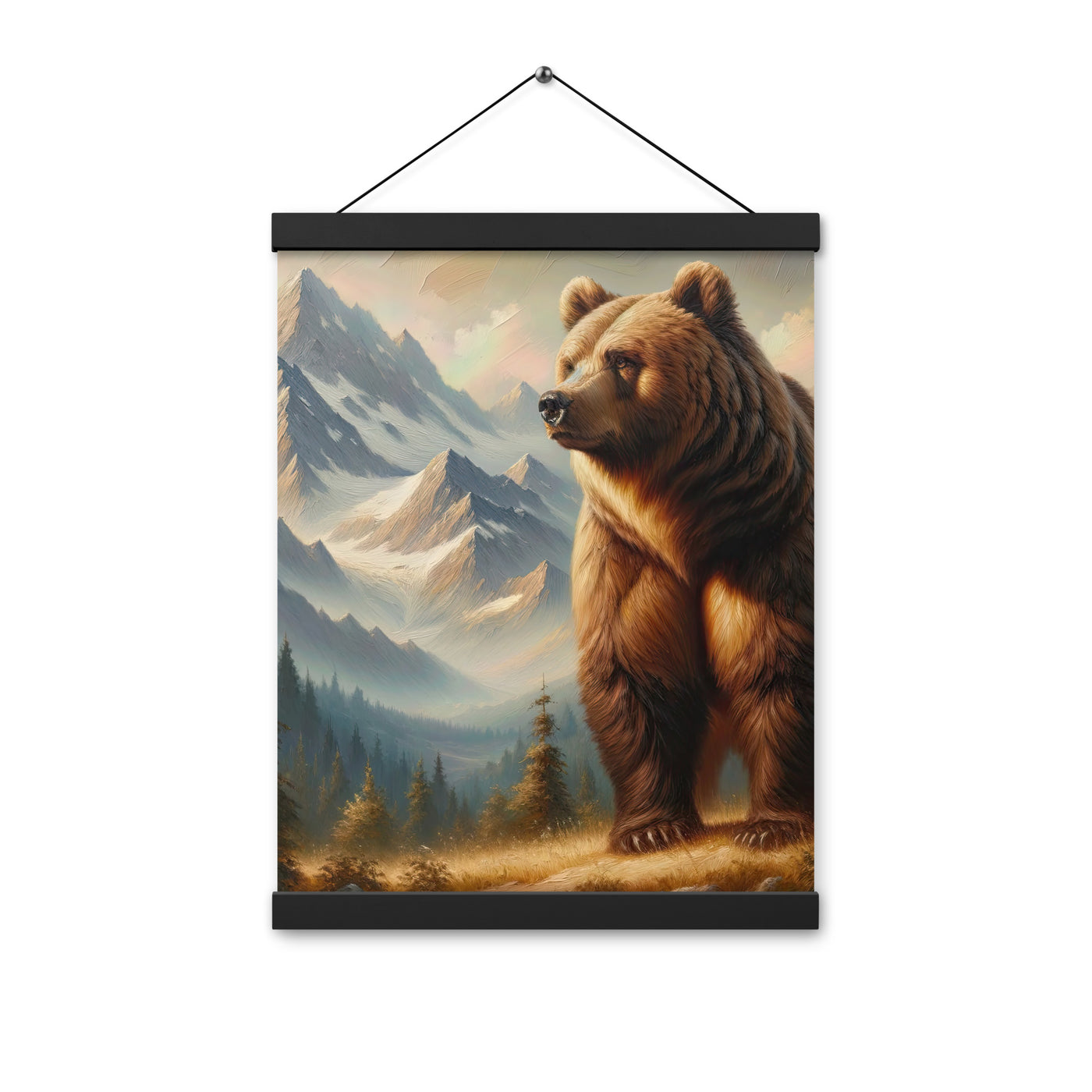 Ölgemälde eines königlichen Bären vor der majestätischen Alpenkulisse - Premium Poster mit Aufhängung camping xxx yyy zzz 30.5 x 40.6 cm