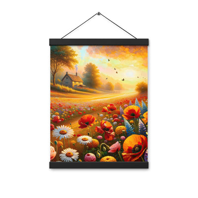 Ölgemälde eines Blumenfeldes im Sonnenuntergang, leuchtende Farbpalette - Premium Poster mit Aufhängung camping xxx yyy zzz 30.5 x 40.6 cm