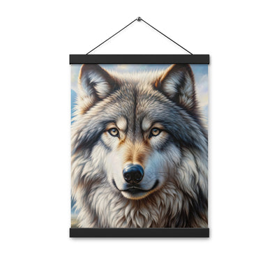Porträt-Ölgemälde eines prächtigen Wolfes mit faszinierenden Augen (AN) - Premium Poster mit Aufhängung xxx yyy zzz 30.5 x 40.6 cm