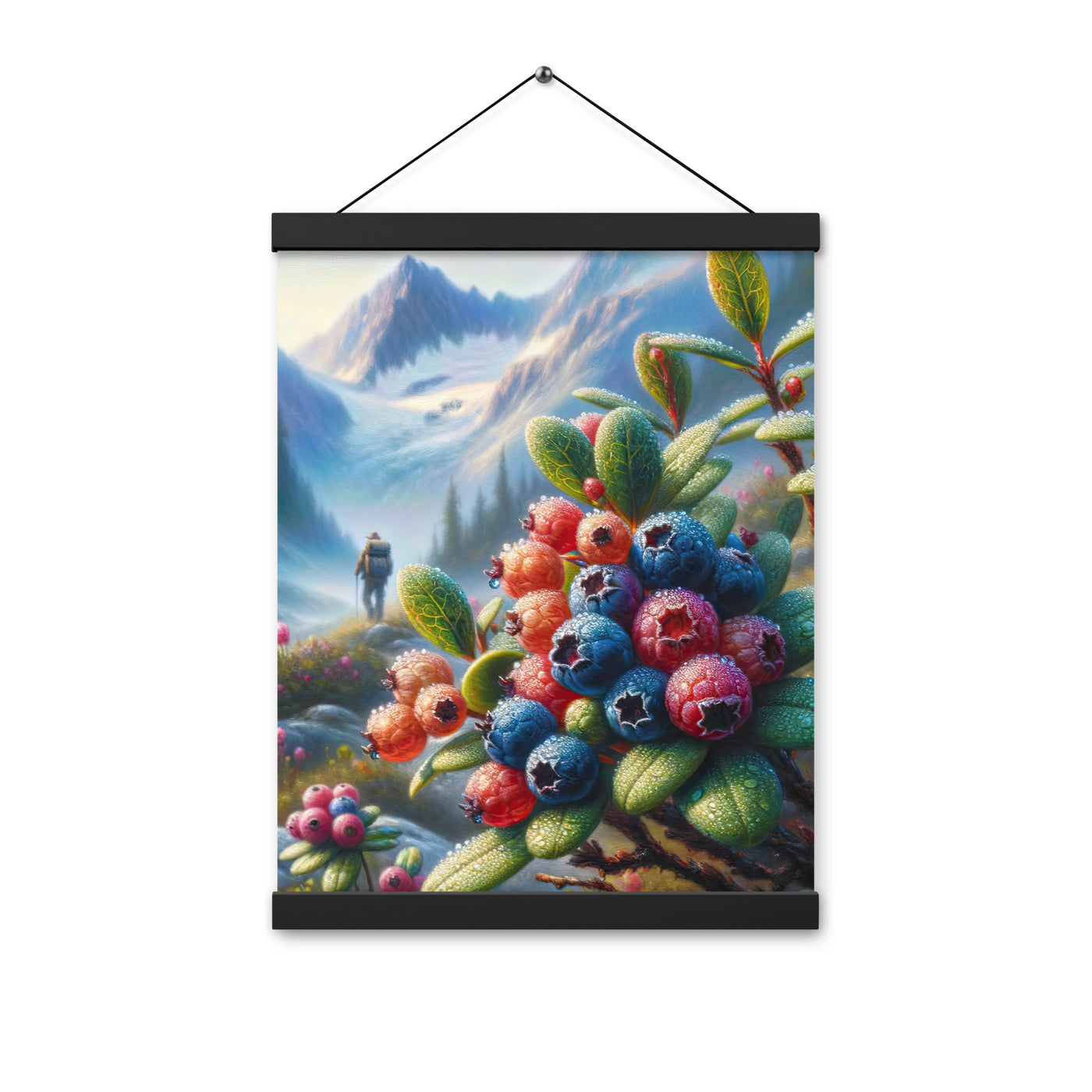 Ölgemälde einer Nahaufnahme von Alpenbeeren in satten Farben und zarten Texturen - Premium Poster mit Aufhängung wandern xxx yyy zzz 30.5 x 40.6 cm