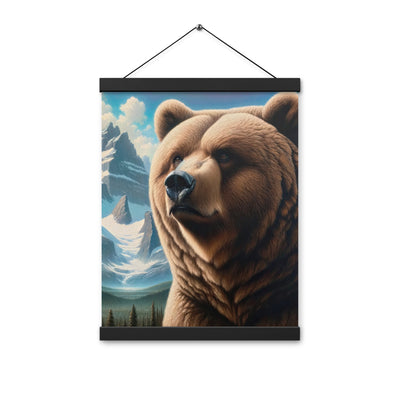 Realistisches Ölgemälde eines männlichen Bären in den Bergen mit Fokus auf Stärke und Schärfe - Enhanced Matte Paper Poster With Hanger camping xxx yyy zzz 30.5 x 40.6 cm