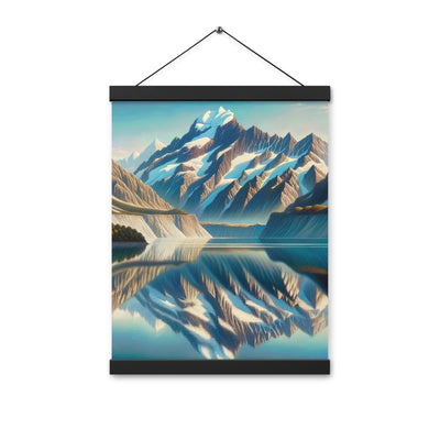 Ölgemälde eines unberührten Sees, der die Bergkette spiegelt - Premium Poster mit Aufhängung berge xxx yyy zzz 30.5 x 40.6 cm