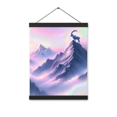 Pastellzeichnung der Alpen im Morgengrauen mit Steinbock in Rosa- und Lavendeltönen - Premium Poster mit Aufhängung berge xxx yyy zzz 30.5 x 40.6 cm