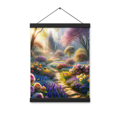 Foto einer Gartenszene im Frühling mit Weg durch blühende Rosen und Veilchen - Premium Poster mit Aufhängung camping xxx yyy zzz 30.5 x 40.6 cm