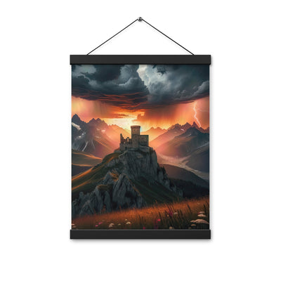 Foto einer Alpenburg bei stürmischem Sonnenuntergang, dramatische Wolken und Sonnenstrahlen - Enhanced Matte Paper Poster With Hanger berge xxx yyy zzz 30.5 x 40.6 cm