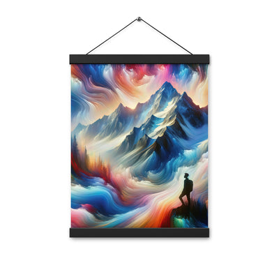 Foto eines abstrakt-expressionistischen Alpengemäldes mit Wanderersilhouette - Premium Poster mit Aufhängung wandern xxx yyy zzz 30.5 x 40.6 cm