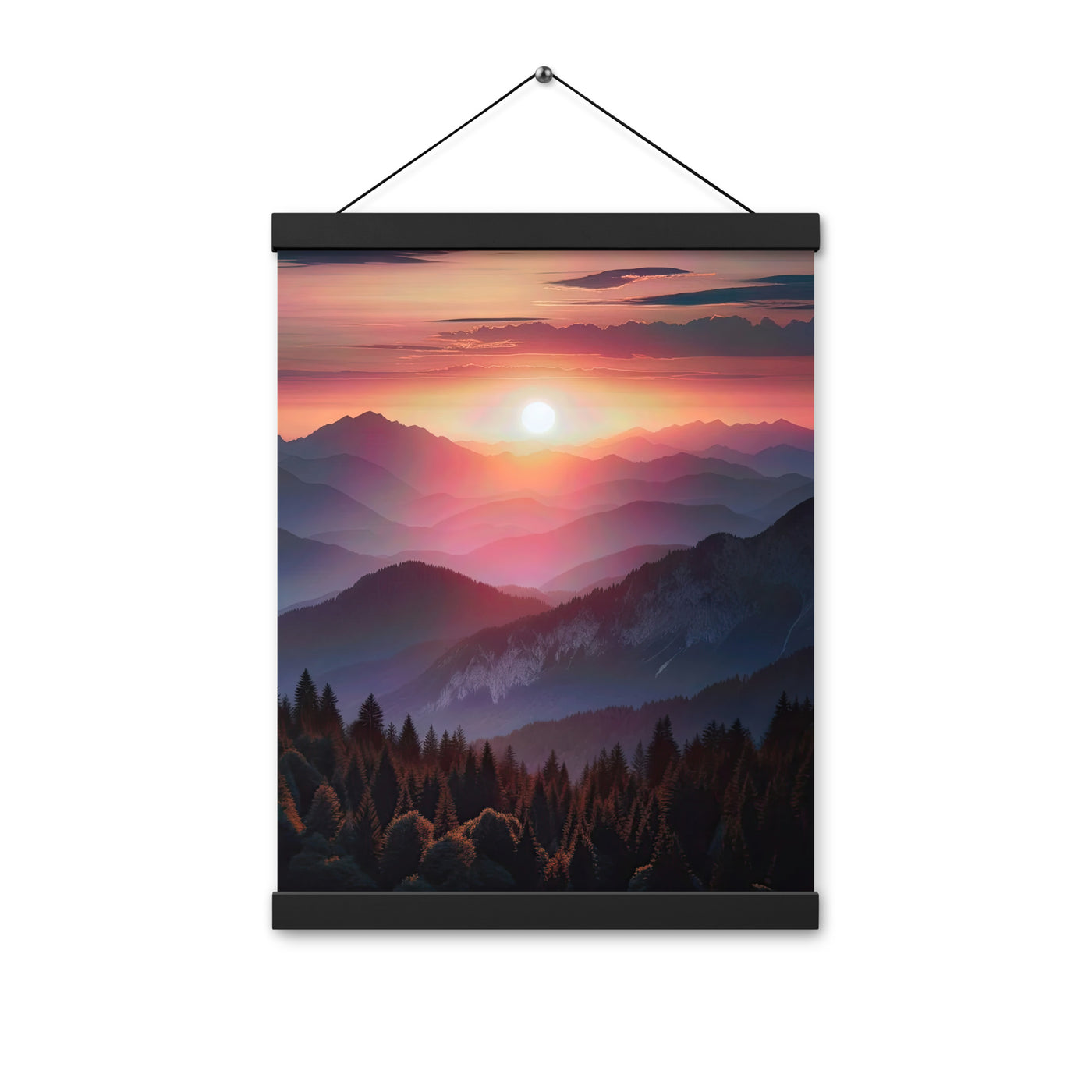 Foto der Alpenwildnis beim Sonnenuntergang, Himmel in warmen Orange-Tönen - Premium Poster mit Aufhängung berge xxx yyy zzz 30.5 x 40.6 cm