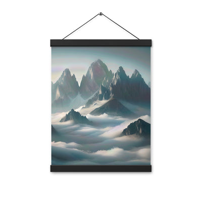 Foto eines nebligen Alpenmorgens, scharfe Gipfel ragen aus dem Nebel - Premium Poster mit Aufhängung berge xxx yyy zzz 30.5 x 40.6 cm