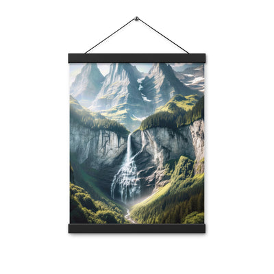 Foto der sommerlichen Alpen mit üppigen Gipfeln und Wasserfall - Premium Poster mit Aufhängung berge xxx yyy zzz 30.5 x 40.6 cm