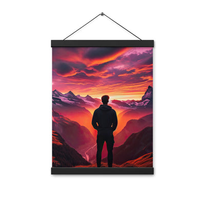 Foto der Schweizer Alpen im Sonnenuntergang, Himmel in surreal glänzenden Farbtönen - Premium Poster mit Aufhängung wandern xxx yyy zzz 30.5 x 40.6 cm