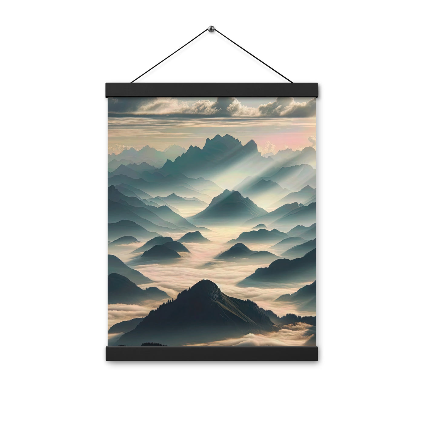 Foto der Alpen im Morgennebel, majestätische Gipfel ragen aus dem Nebel - Premium Poster mit Aufhängung berge xxx yyy zzz 30.5 x 40.6 cm