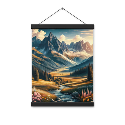 Quadratisches Kunstwerk der Alpen, majestätische Berge unter goldener Sonne - Premium Poster mit Aufhängung berge xxx yyy zzz 30.5 x 40.6 cm