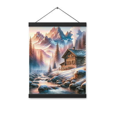 Aquarell einer Alpenszene im Morgengrauen, Haus in den Bergen - Premium Poster mit Aufhängung berge xxx yyy zzz 30.5 x 40.6 cm
