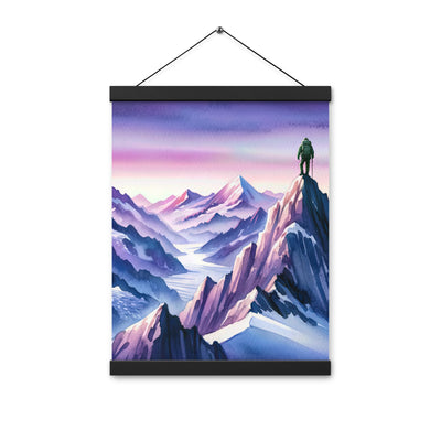 Aquarell eines Bergsteigers auf einem Alpengipfel in der Abenddämmerung - Premium Poster mit Aufhängung wandern xxx yyy zzz 30.5 x 40.6 cm